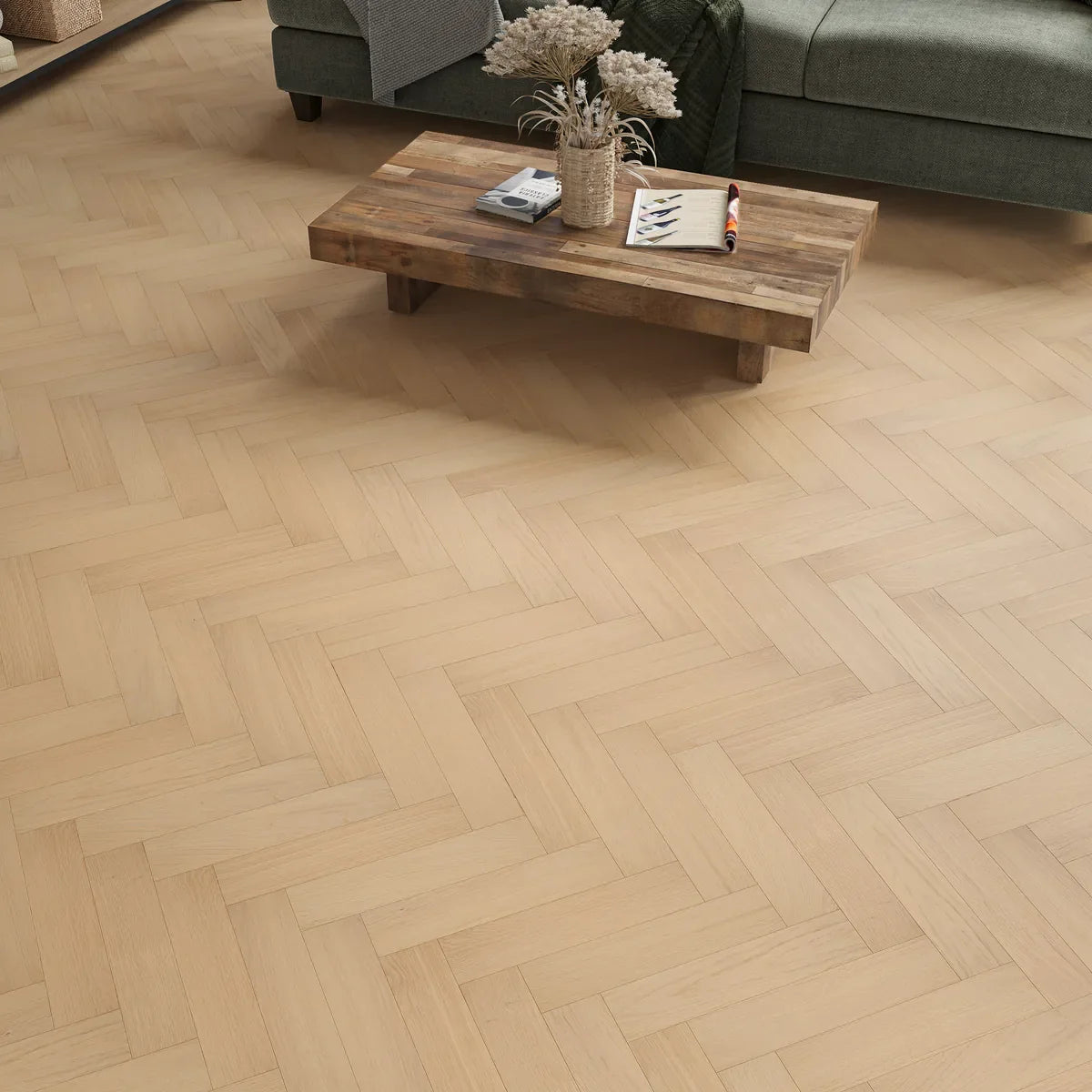 Yewdale Natural Oak Herringbone Flooring in a room setting