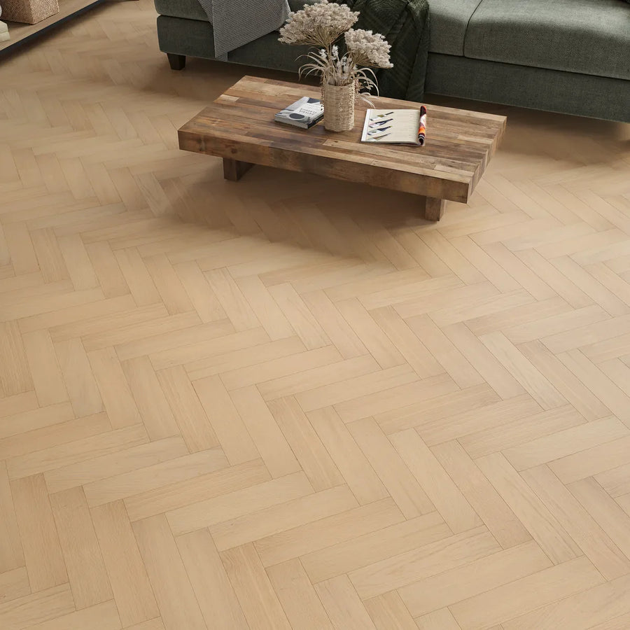 Yewdale Natural Oak Herringbone Flooring in a room setting
