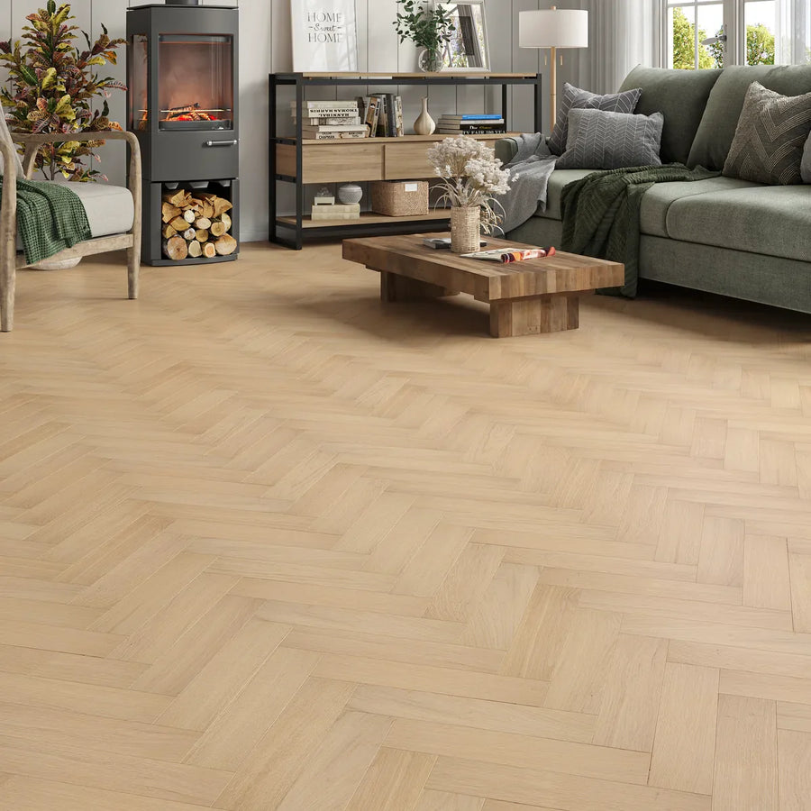 Yewdale Natural Oak Herringbone Flooring in a room setting
