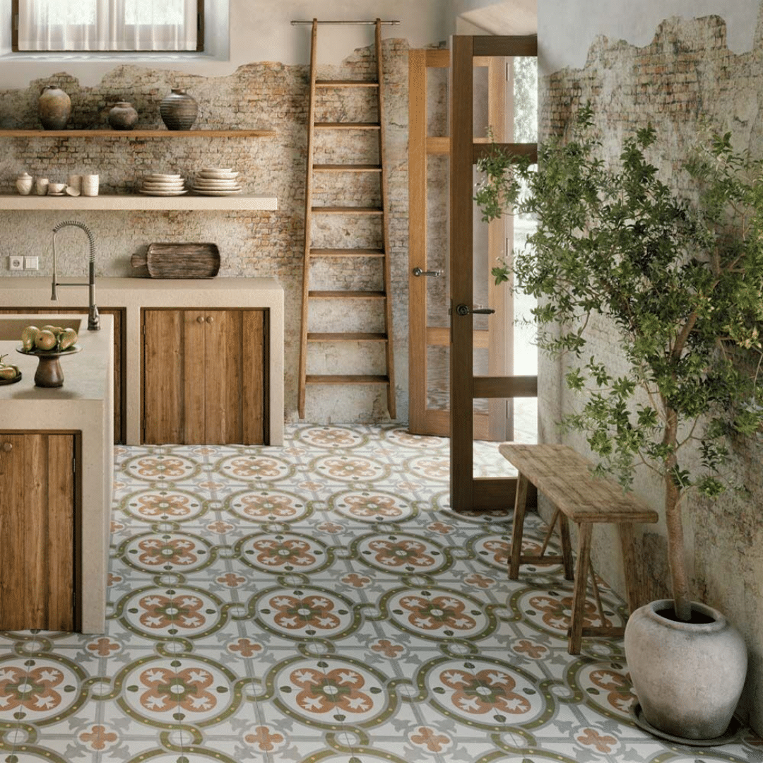 Zayda Sage Multi matt ceramic wall and floor green decor tile