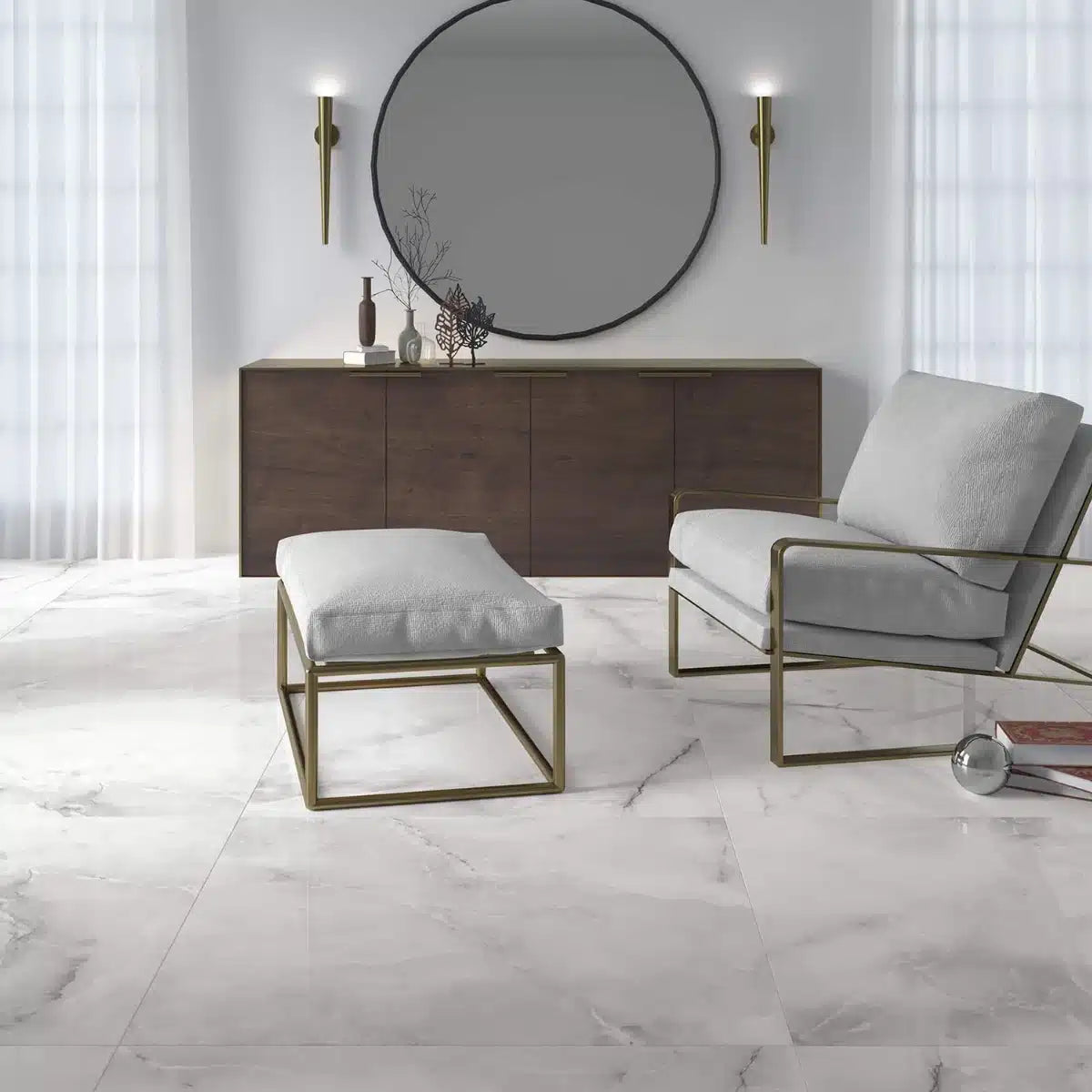 Porcelain tile floor in bright