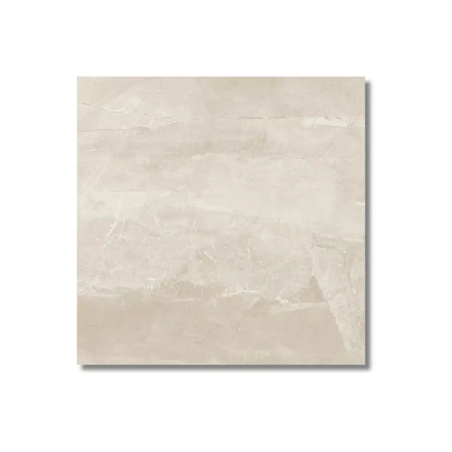 Neutral cashmere polished porcelain floor tile installed in contemporary living room