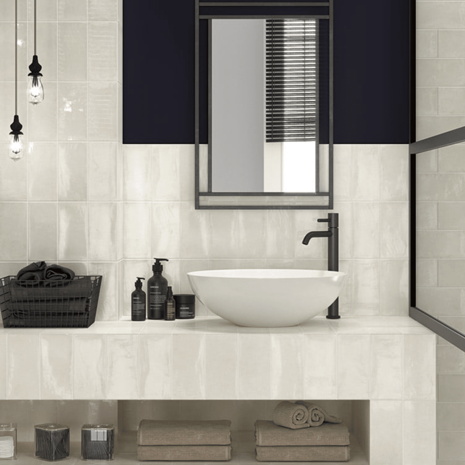 Bianco gloss ceramic wall tile 100x200mm close-up