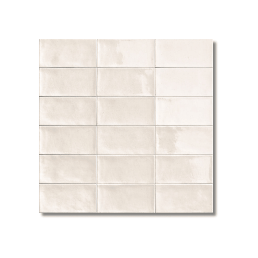 Bianco gloss ceramic wall tile 100x200mm close-up