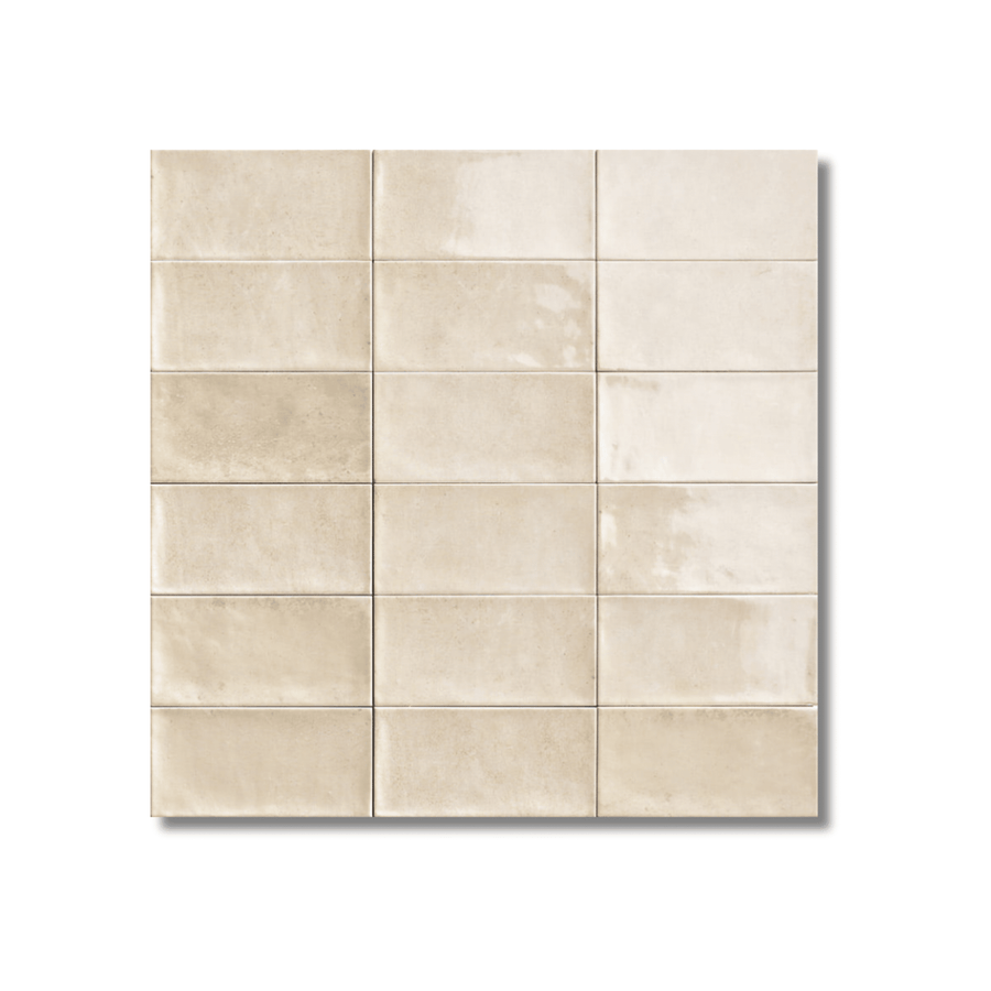 Close-up of Chiswick Bone tile with glossy finish