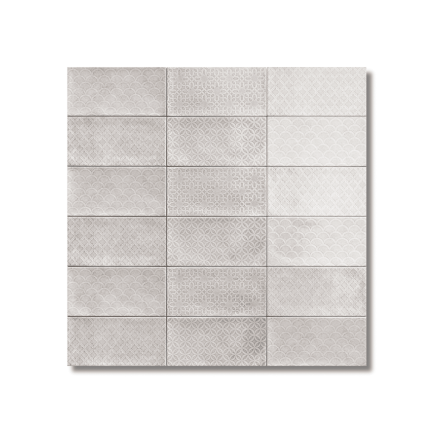 Close-up of Chiswick Grey Decor tile's subtle texture