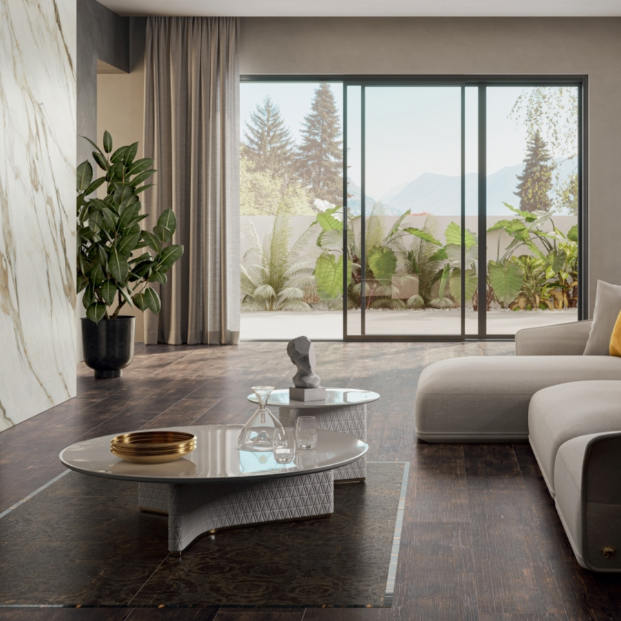 Brown ceramic wood inspired tiles for modern interior flooring
