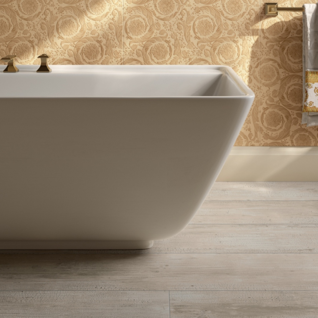 White ceramic wood effect tiles with modern flooring appearance