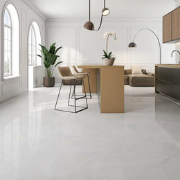 Close-up of polished porcelain wall tile in shower