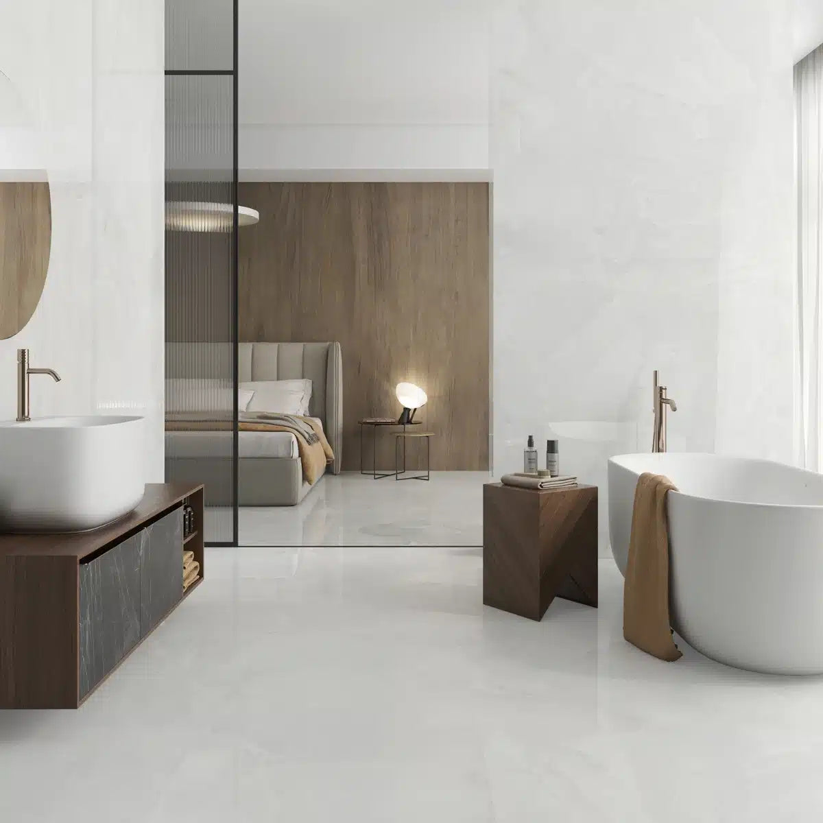 Manhattan Grey matt porcelain floor tile in a modern kitchen interior