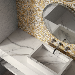 Elegant ceramic wall floor tiles with decorative gold detailing