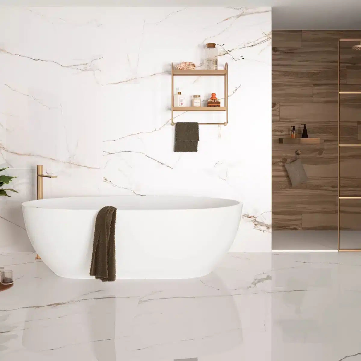 White matt porcelain tile in minimalist bathroom