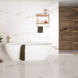 White matt porcelain tile in minimalist bathroom