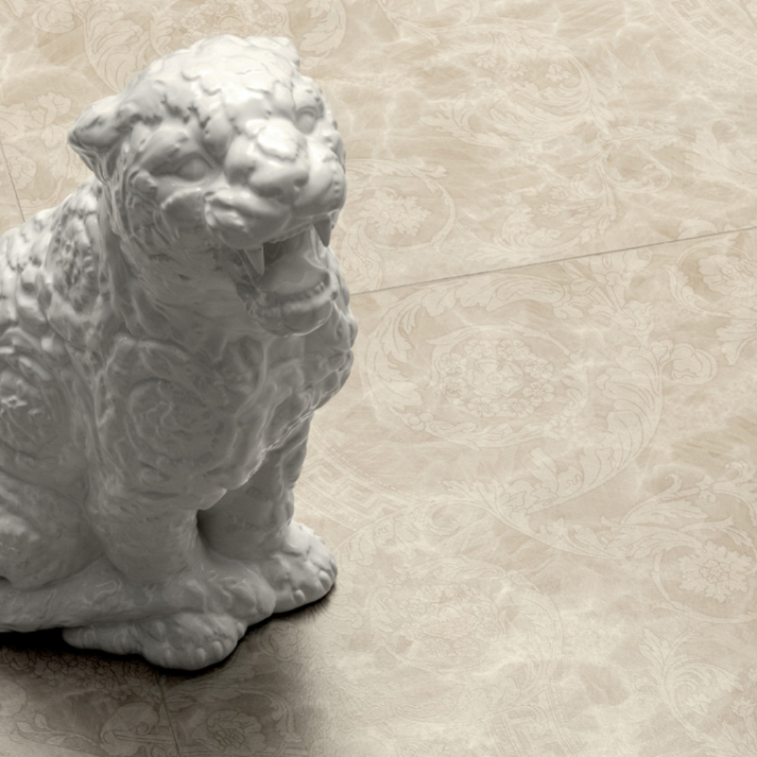 Beige ceramic marble effect tiles with elegant Matt surface finish
