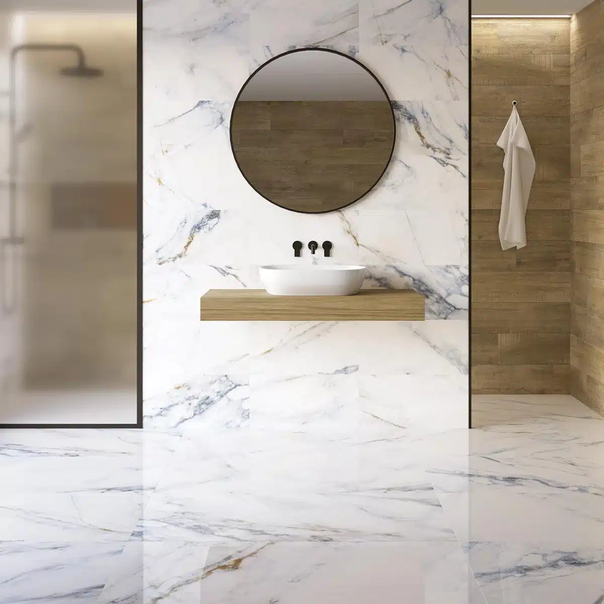 Modern grey floor tiles with high-shine finish